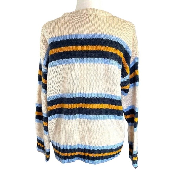 Urban Outfitters Bobby Boyfriend Stripe Sweater Blue Yellow Cream Sz Small Cozy - Picture 5 of 10